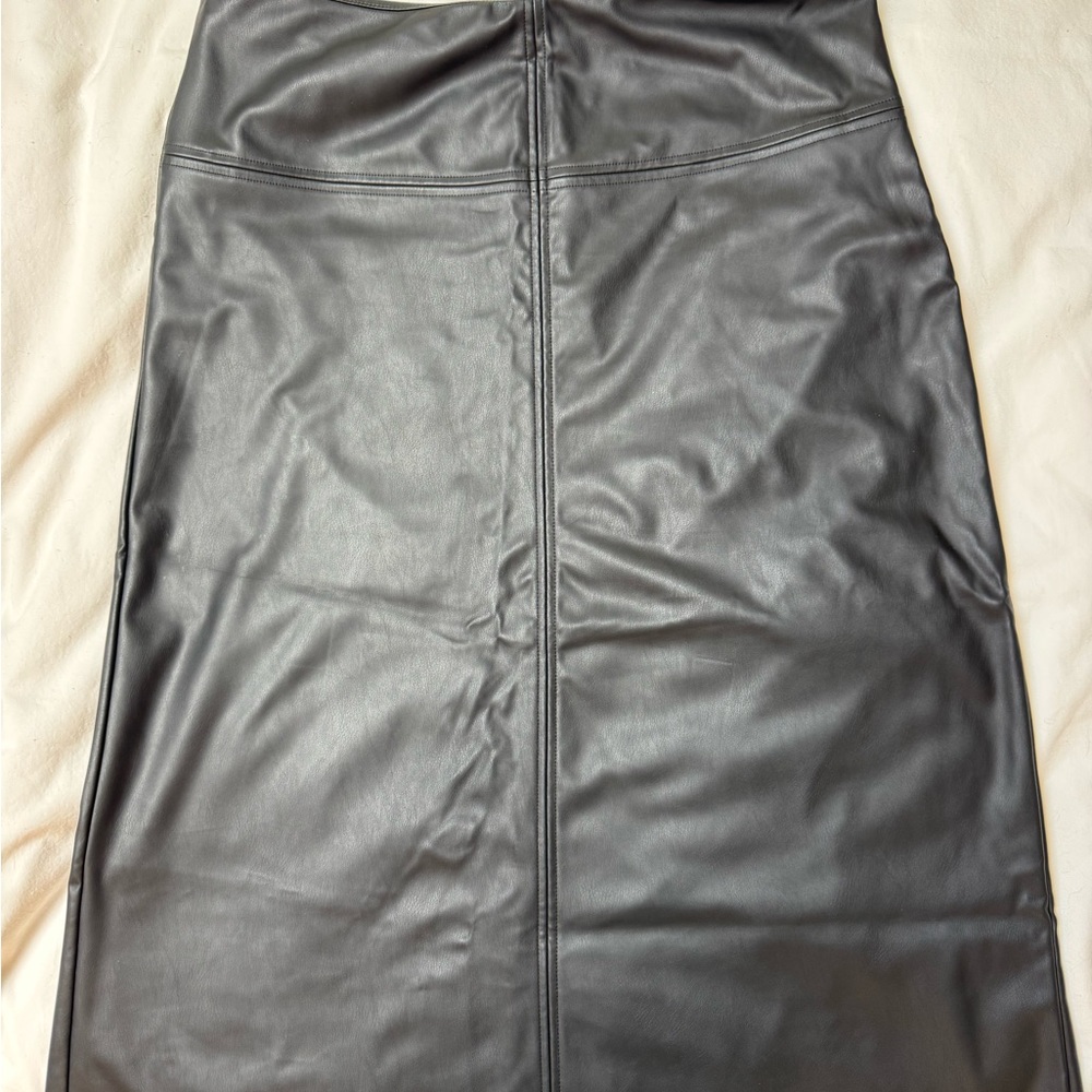 A New Day Black Faux Leather Midi Skirt